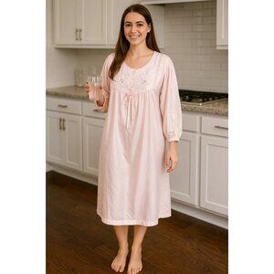 Lady Barbizon Vintage Pink Nightgown Large Embroidered Floral Lace Long Sleeve